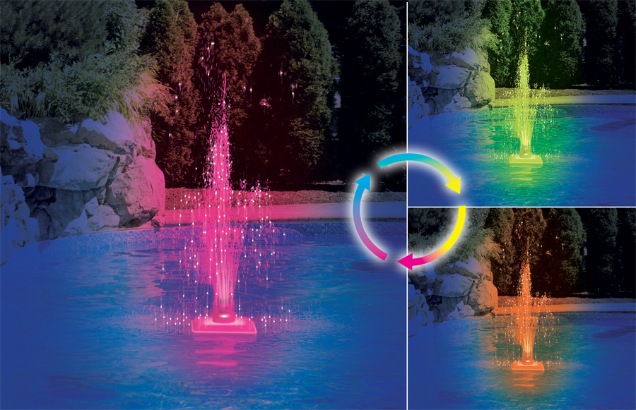 inground pool fountain with lights