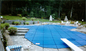 Blue safety cover for swimming pool