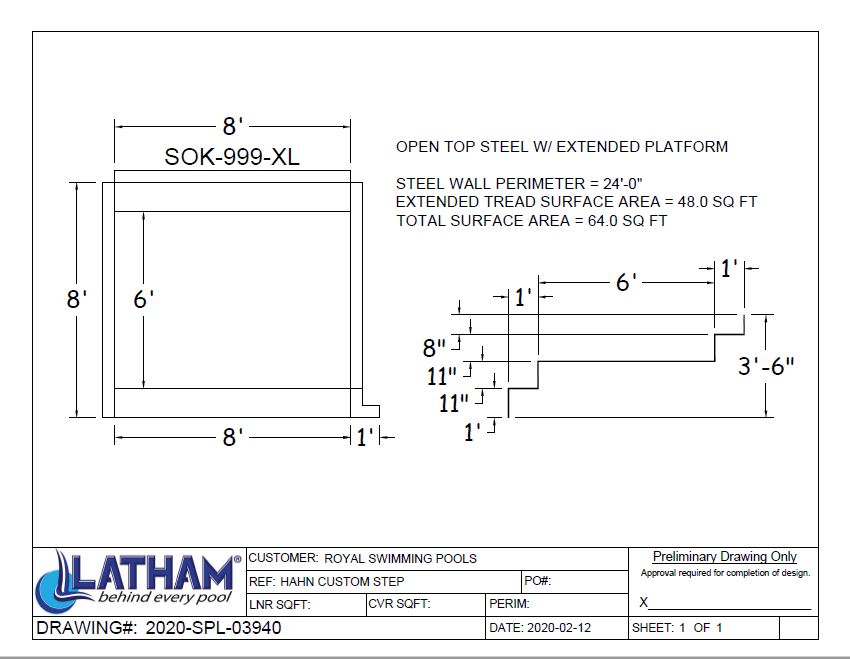 8'x8' Open top step w/ Sundeck - Flush Left Side 42" wall
