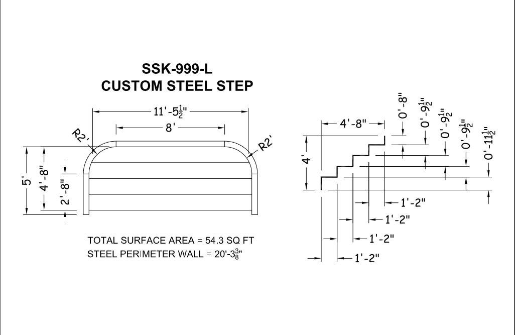 48" High x 12' Wide x 2' Radius Full Width Steel Step (Closed Top)