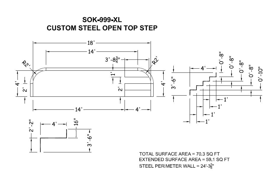 18' Wide left 4' Step with 4' x 14' Sundeck (Latham 24" radius)