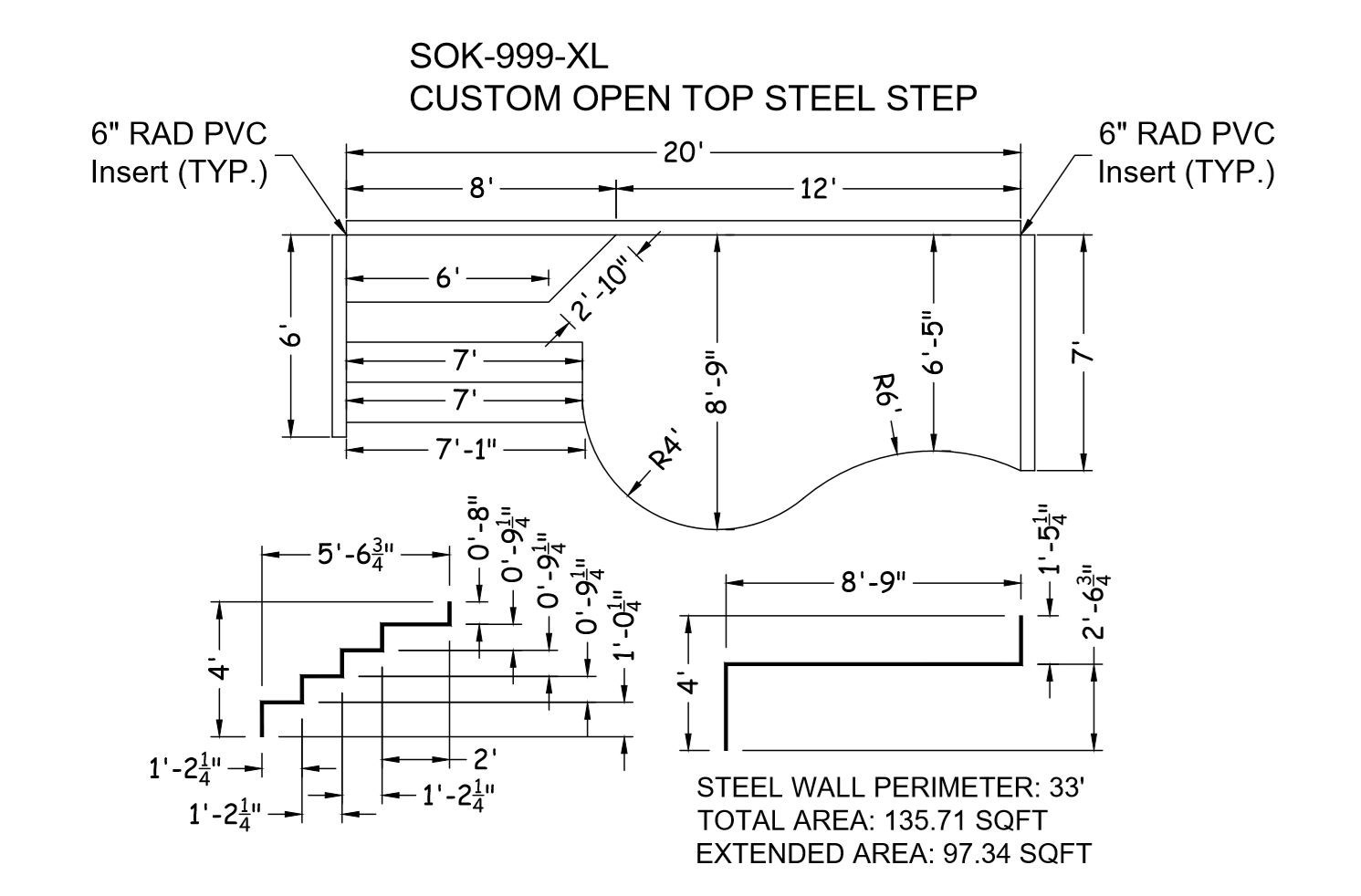 20' Wide Steel 48" Wall 8'-9" x 12' Sundeck with right step