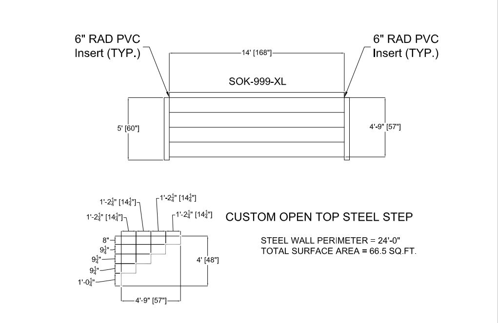 14' Straight 4-Tread Steel Step 48" wall