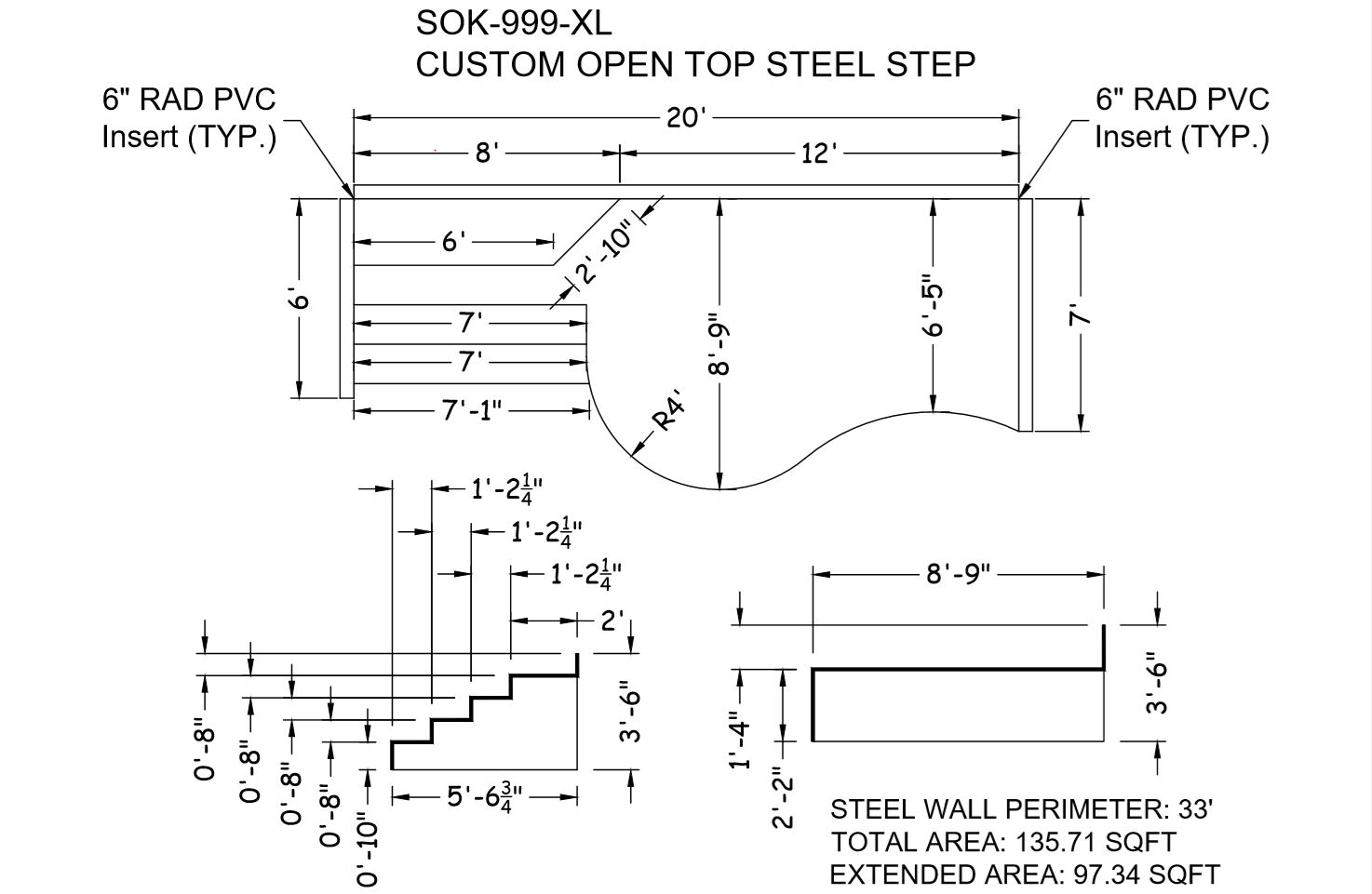 20' Wide Steel 42" Wall 8'-9" x 12' Sundeck with right step