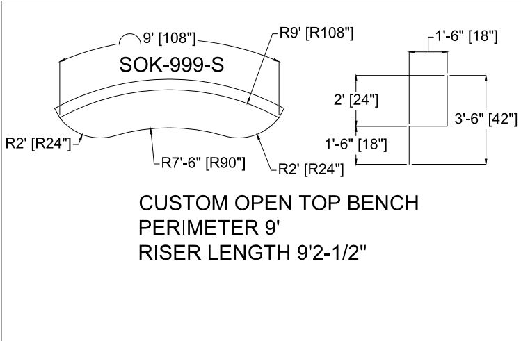 9' Radius Steel Bench 42" (9' of Perimeter)