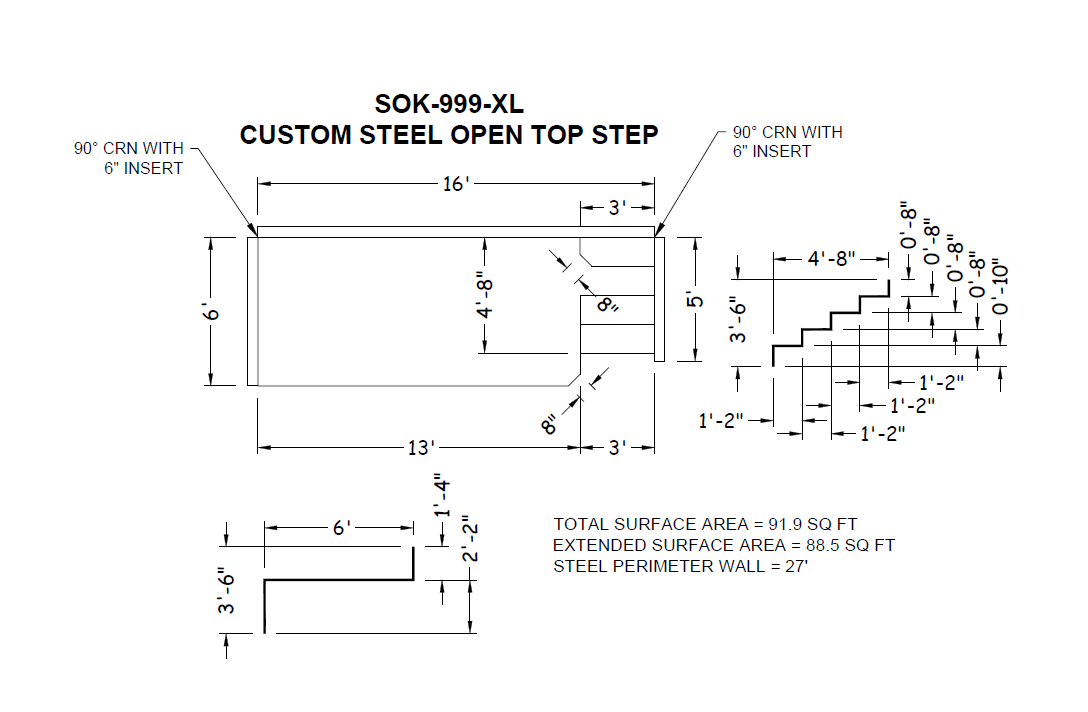 16' Wide Steel 42" Wall 6' x 13' Sundeck with 3' Left step