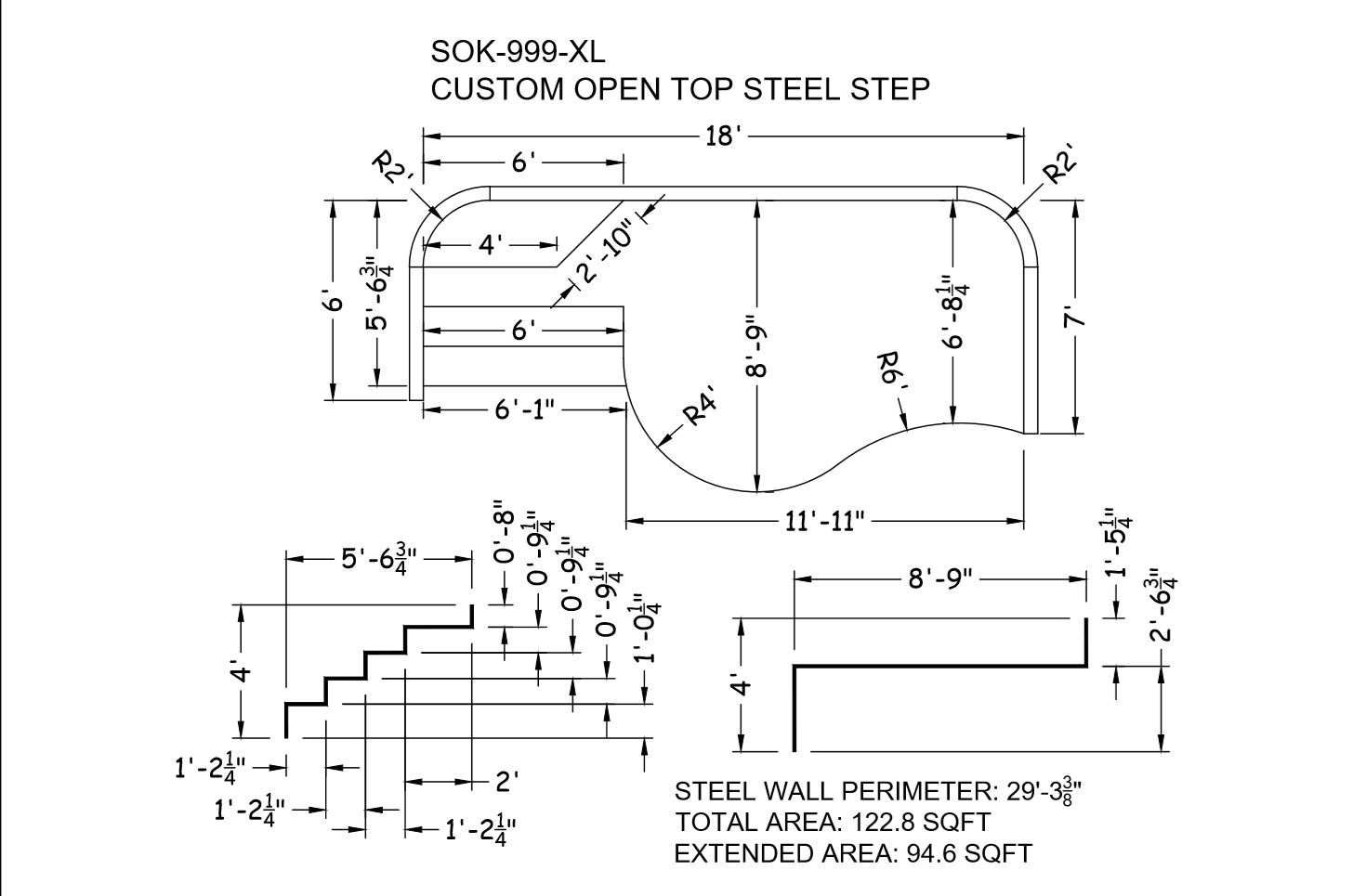 18' Wide Steel 48" Wall 8'-9" x 11'-11" Sundeck with Right Step