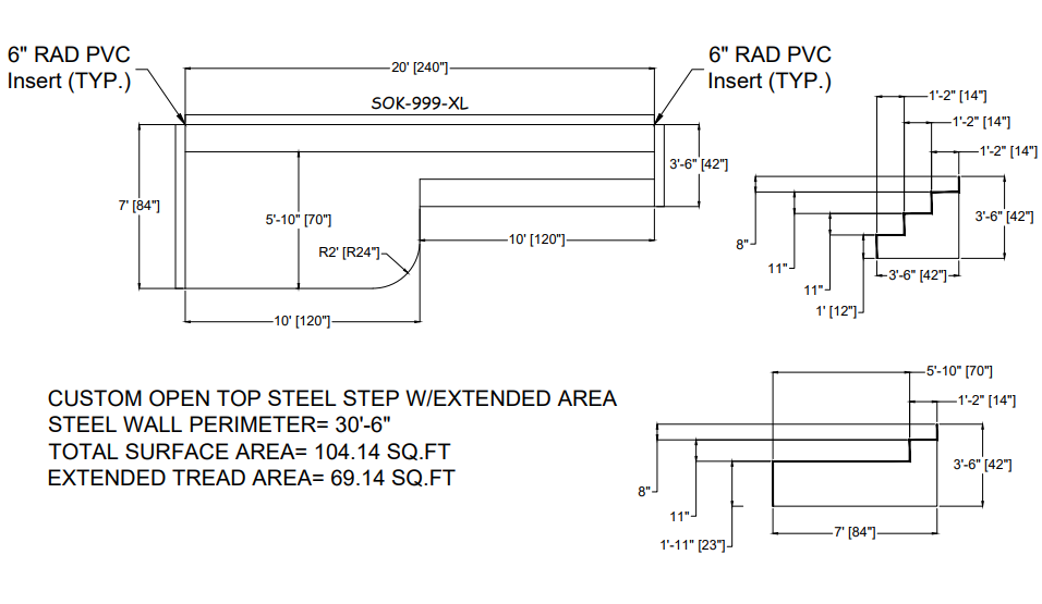 20' Wide Steel 42" Wall 5'-10" x 10' Sundeck with left step