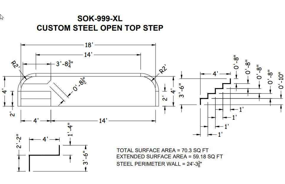 18' Wide right 4' Step with 4' x 14' Sundeck (Latham 24" radius)