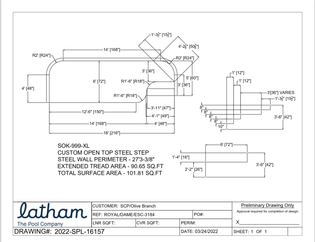 18' Wide left 4' Step with 4' x 14' Sundeck (Latham 24" radius)