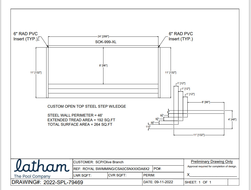 48" High x 24' Wide x 6" Radius Full Width Open Top Steel Step with 8' Sunledge Top Tread