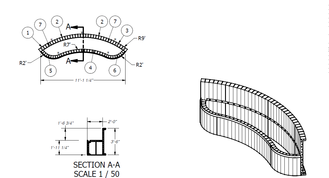 9' Radius Steel Curved Bench 42"