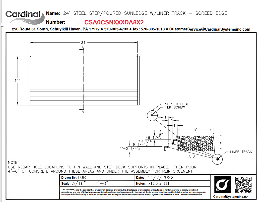 48" High x 24' Wide x 6" Radius Full Width Open Top Steel Step with 8' Sunledge Top Tread