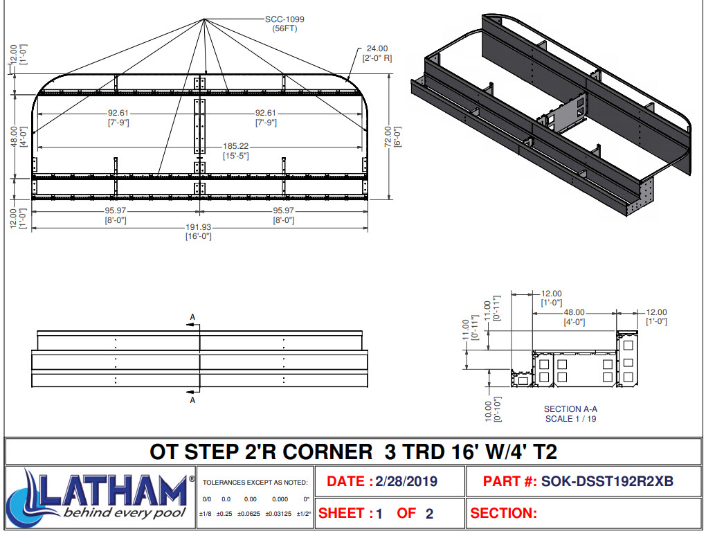 16' Straight Steel Drop in Step 2'R 3-Tread with 4' Sundeck