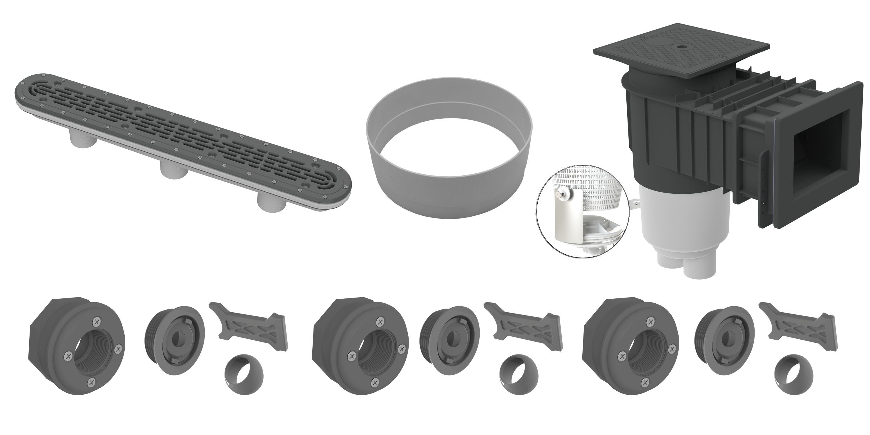 Aquastar Vinyl Builder's Standard Bonded Skimmer Kit - Dark Gray