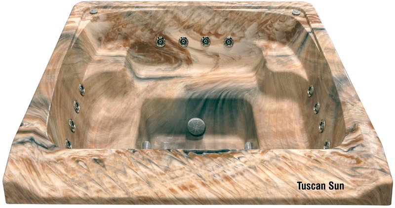 7' x 7' Square Oasis Vanishing Edge Tuscan Sun Spillover Spa with 12 Jets Alps