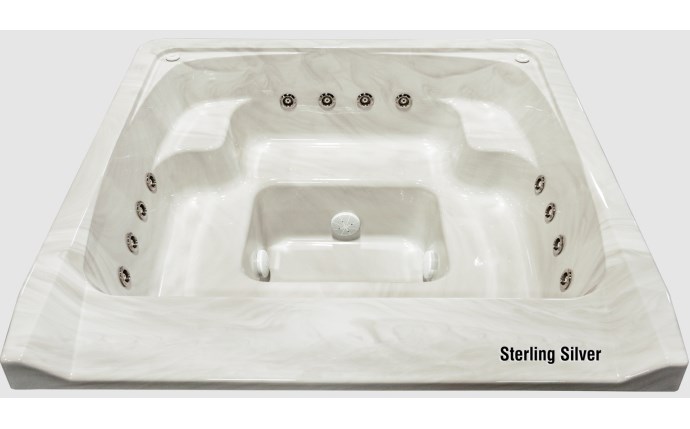 7' x 7' Square Oasis Vanishing Edge Sterling Silver Spillover Spa with 12 Jets Alps