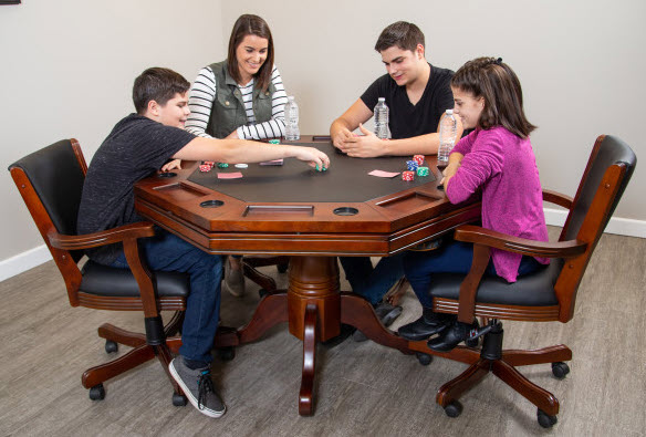 Kingston 48-in Poker Table Combo Set with Arm Chairs Walnut