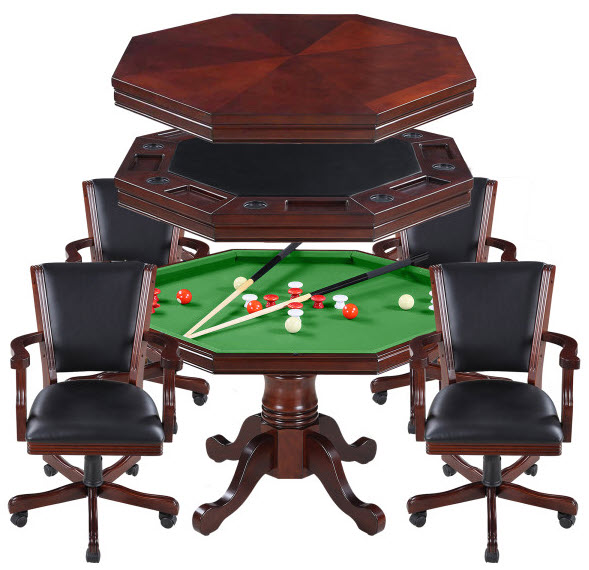 Kingston 48-in Poker Table Combo Set with 4 Arm Chairs - Walnut Finish