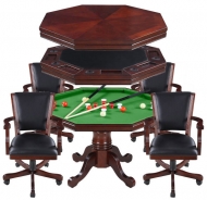 Kingston 48-in Poker Table Combo Set with 4 Arm Chairs - Walnut Finish