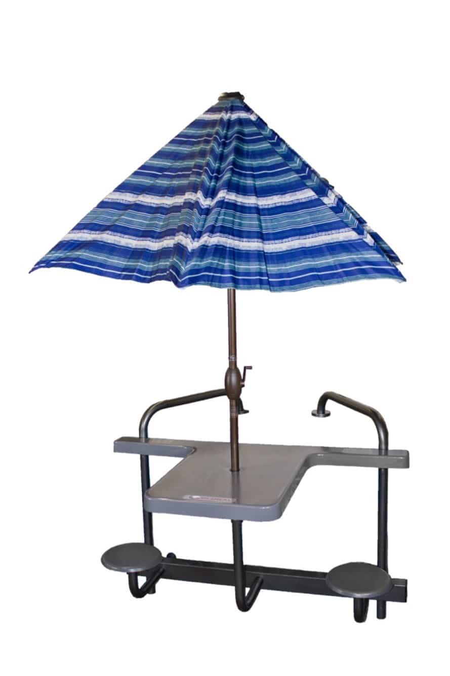 2 Seat High Top Table w/ Matching Umbrella - Copper Vein Frame, Sand Granite Top