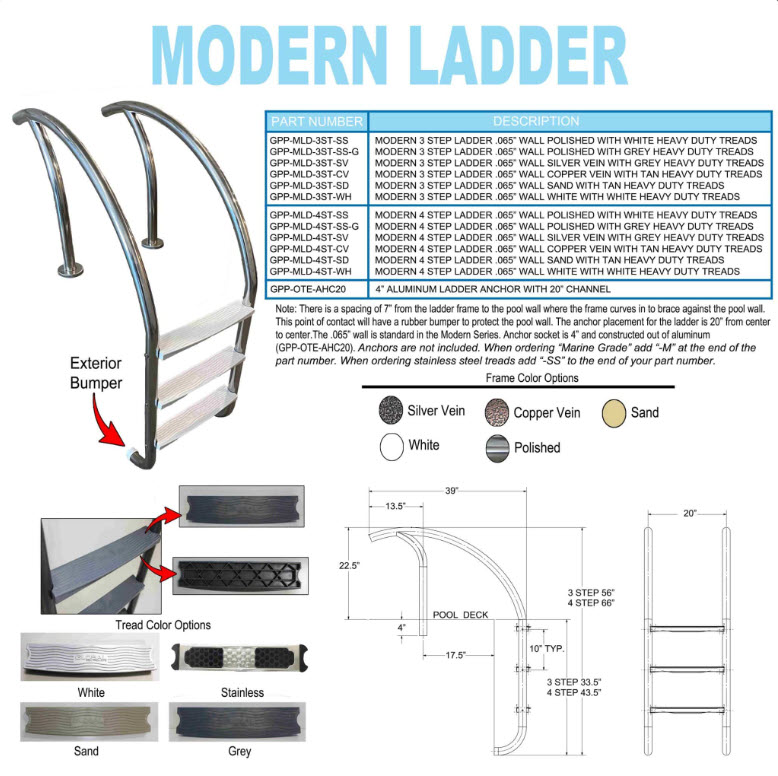 GPP - Modern 3 Step Silver Vein Ladder w/ Grey Heavy Duty