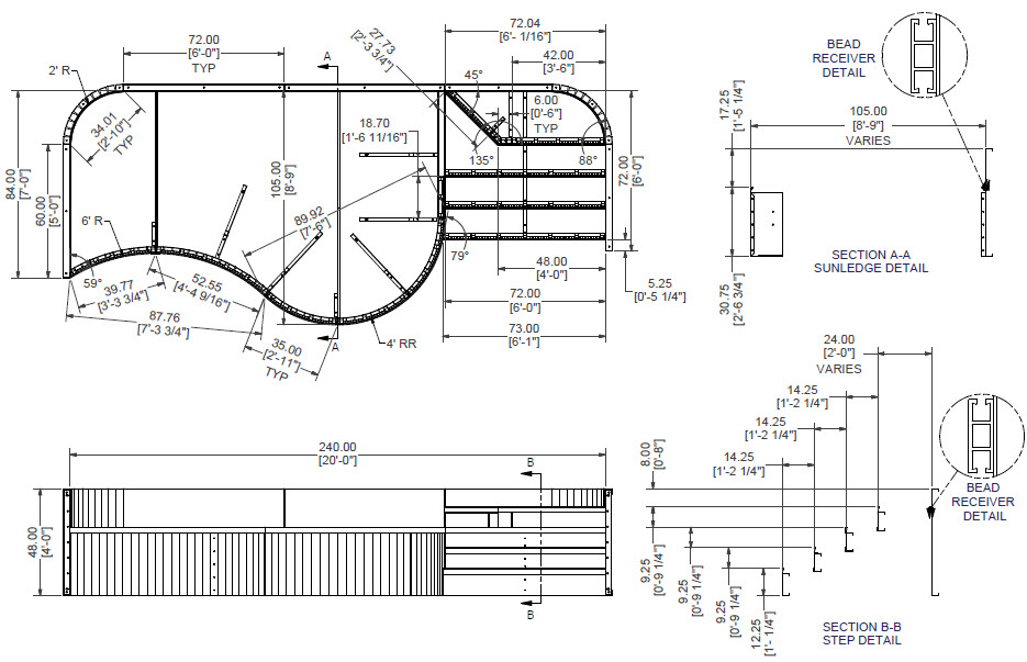 20' Wide Steel 48" Wall 8'-9" x 14' Sundeck with Left step (ESC-17632)