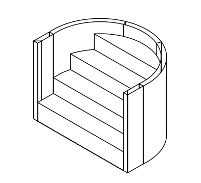 6' Wide Curved Back Steel Step, Closed Top, 52" High