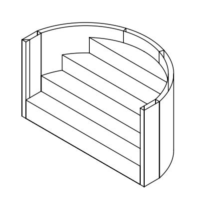 8' Wide Curved Back Steel Step, Closed Top, 52" High