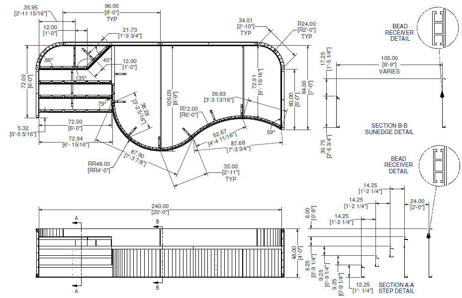 20' Wide Steel 48" Wall 8'-9" x 14' Sundeck with Right step (ESC-17295)