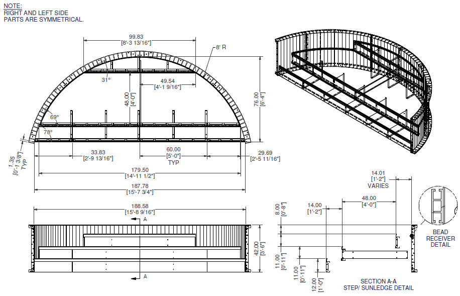 8' Radius 3-Tread Step with 4' Sundeck (22' of panel space) ESC-17406