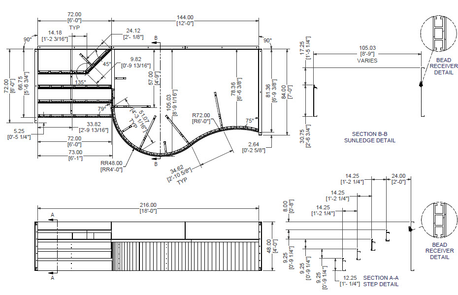 18' Wide Steel 48" Wall 8'-9" x 12' Sundeck with Right step ESC-17687