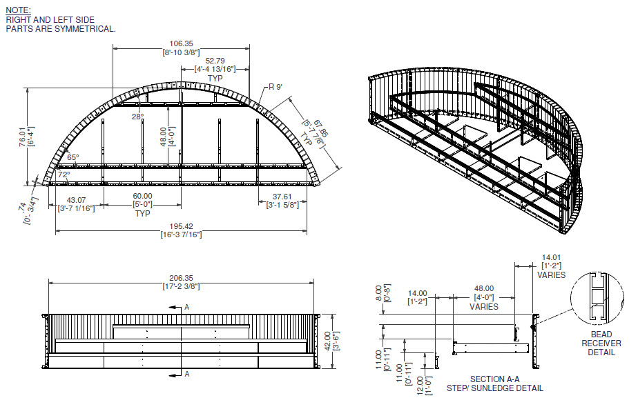 9' Radius 3-Tread Step with 4' Sundeck (23' of panel space) ESC-17793
