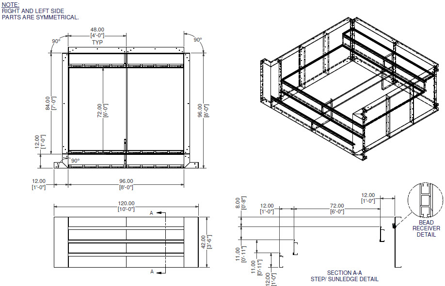 8' Straight 3-Tread 6' Long Sundeck Steel Step with Two Transition Panels ESC-17854
