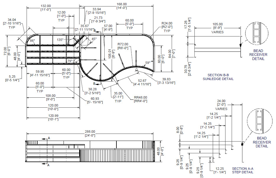 24' Wide Steel 48" Wall 8'-9" x 14' Sundeck with right step