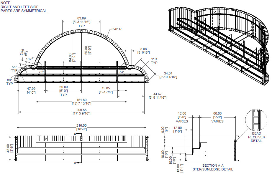 18' Wide Radius Roman End (6'6R) Steel Step w/ Sunledge