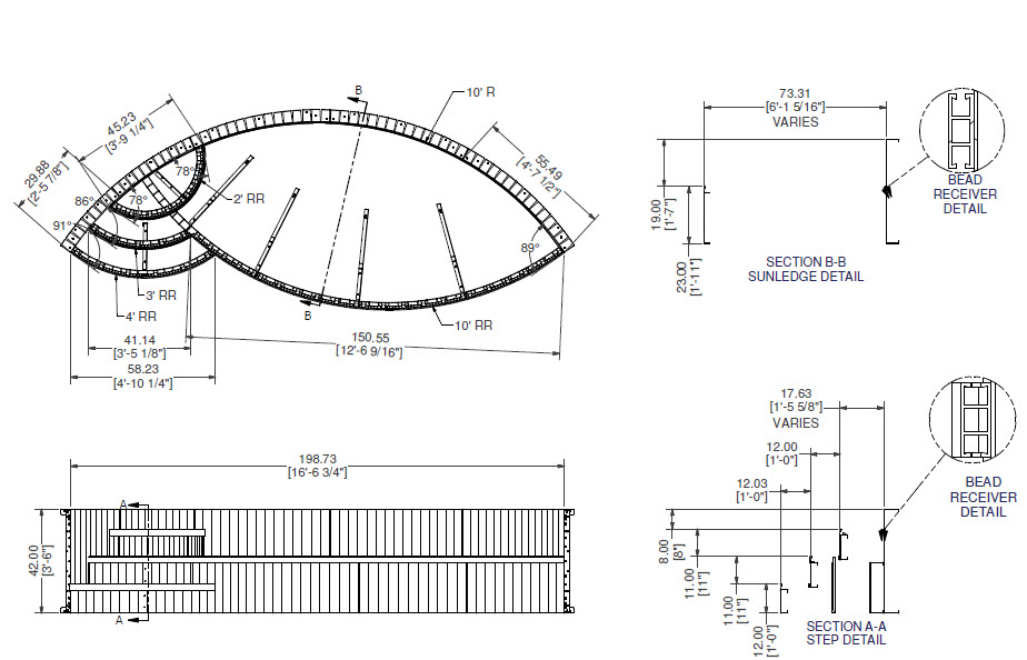 10' Radius Steel Wedding Cake Step 42" Wall w/ Sunledge (19'-6" x 10R Panel Space)