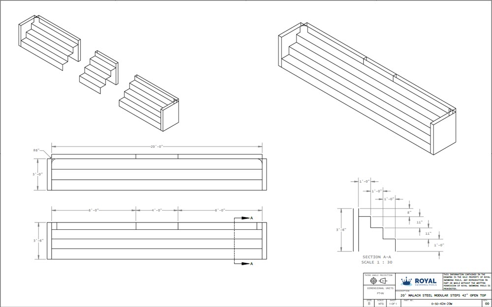 20' Malach Steel Modular Steps 42" Open Top