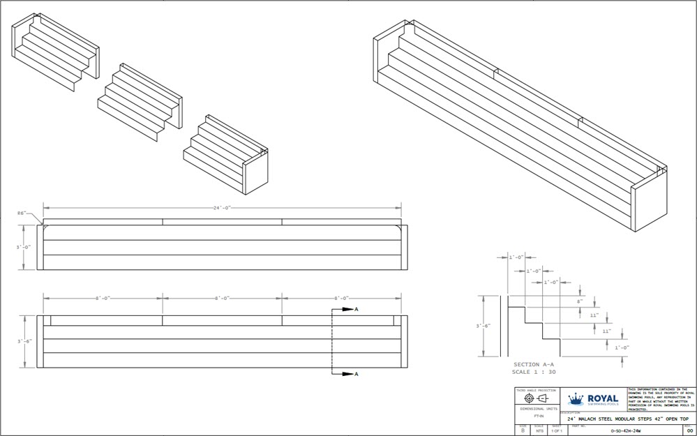 24' Malach Steel Modular Steps 42" Open Top