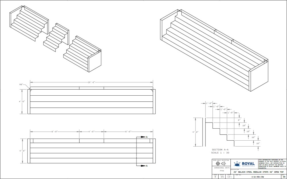 20' Malach Steel Modular Steps 48" Open Top
