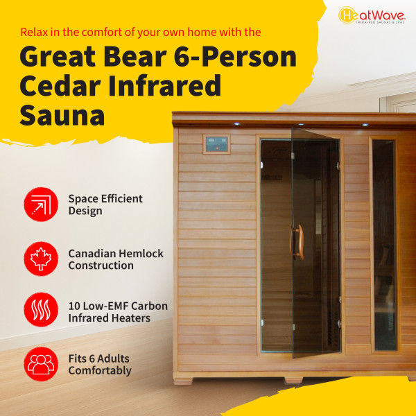 Great Bear - Cedar 6 Person Infrared Sauna With 10 Carbon