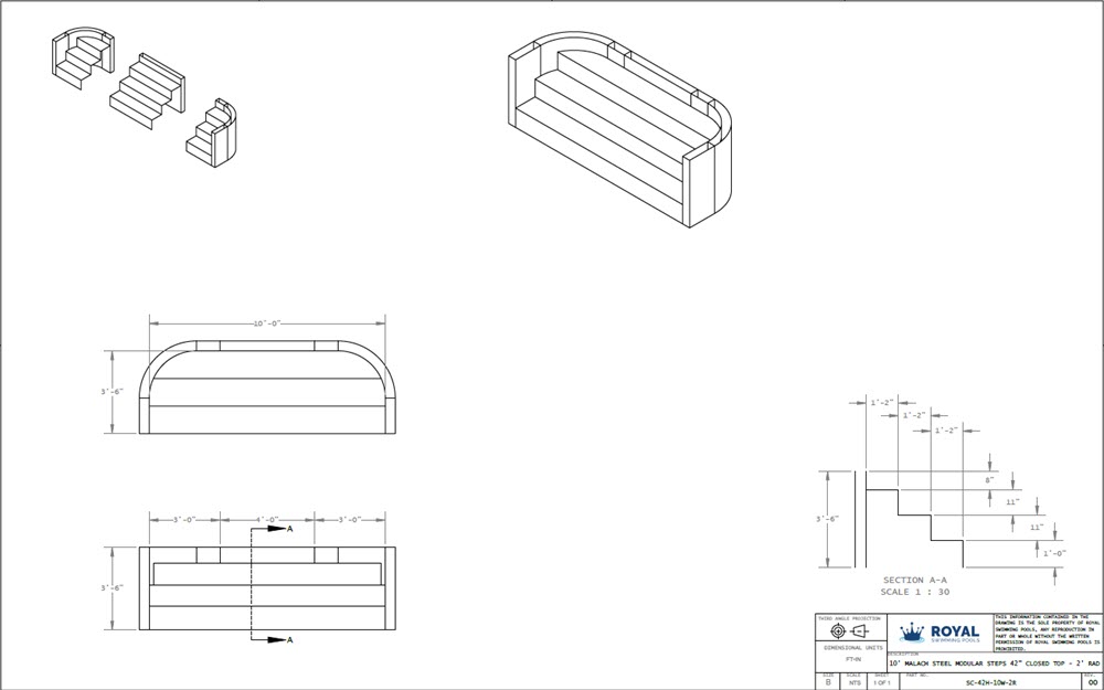 10' Malach Steel Full Width Steps 42" Closed Top - 2' Radius
