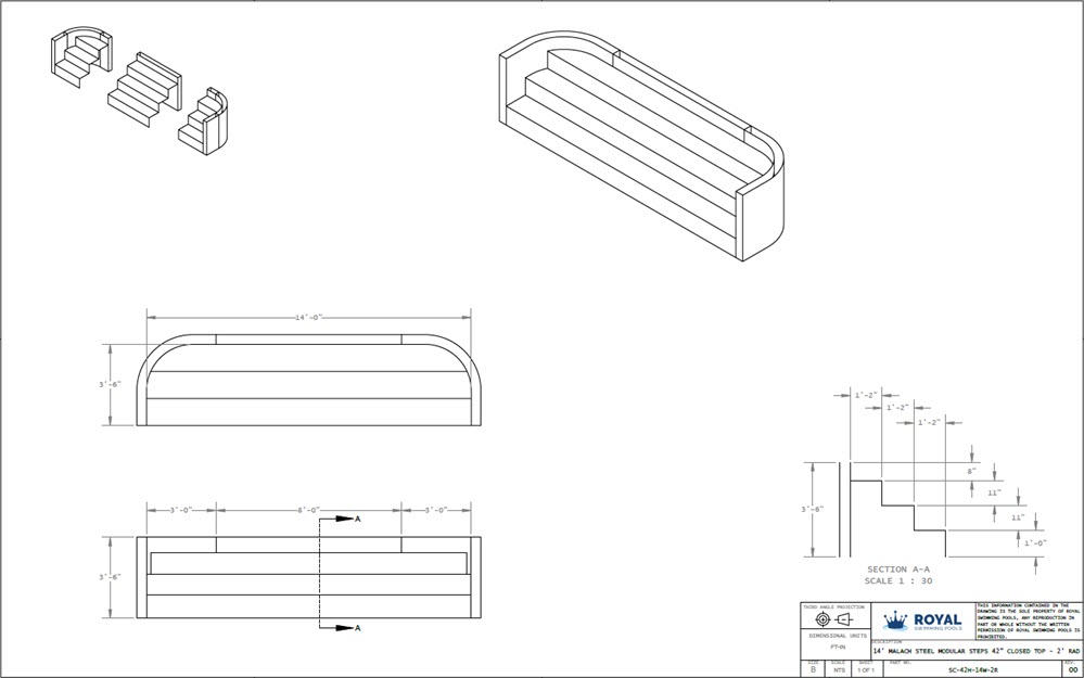 14' Malach Steel Modular Steps 42" Closed Top - 2' Radius