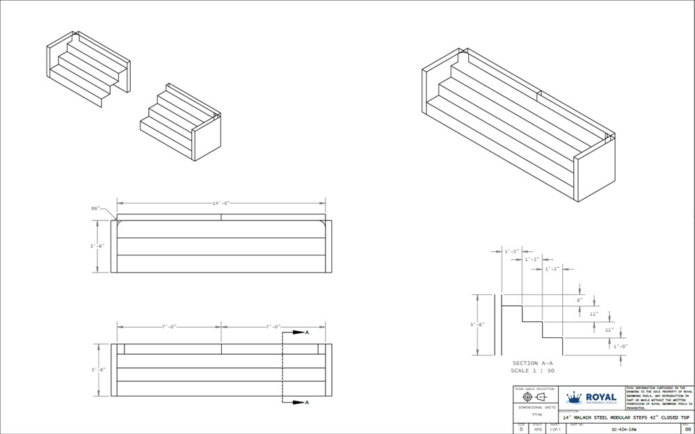 14' Malach Steel Modular Steps 42" Closed Top