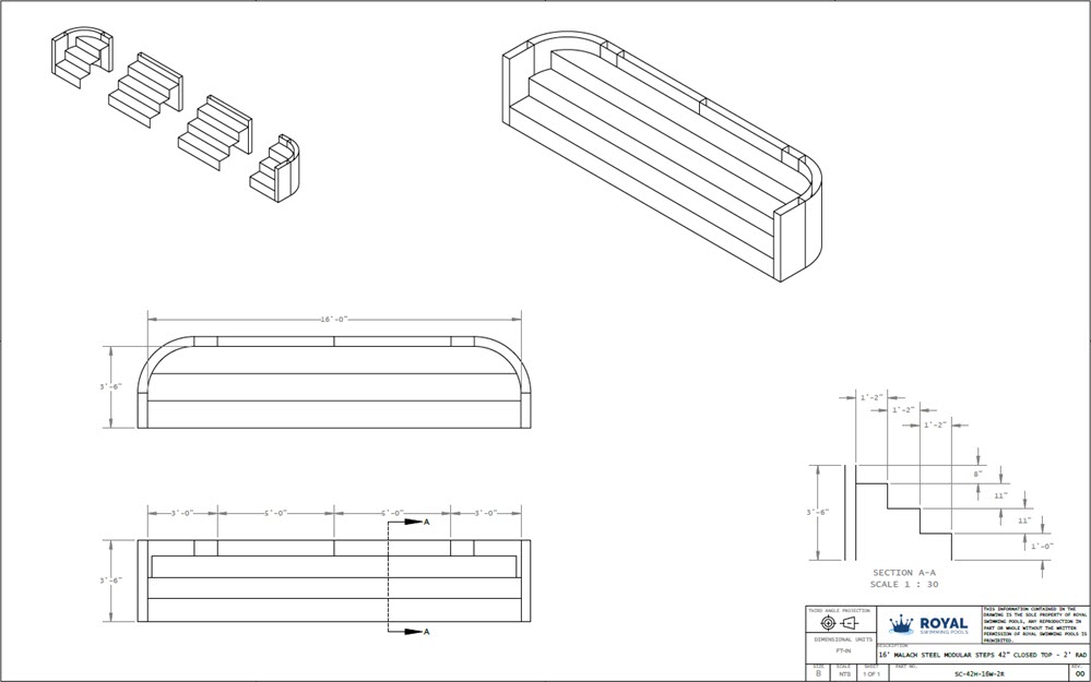16' Malach Steel Modular Steps 42" Closed Top 2' Radius