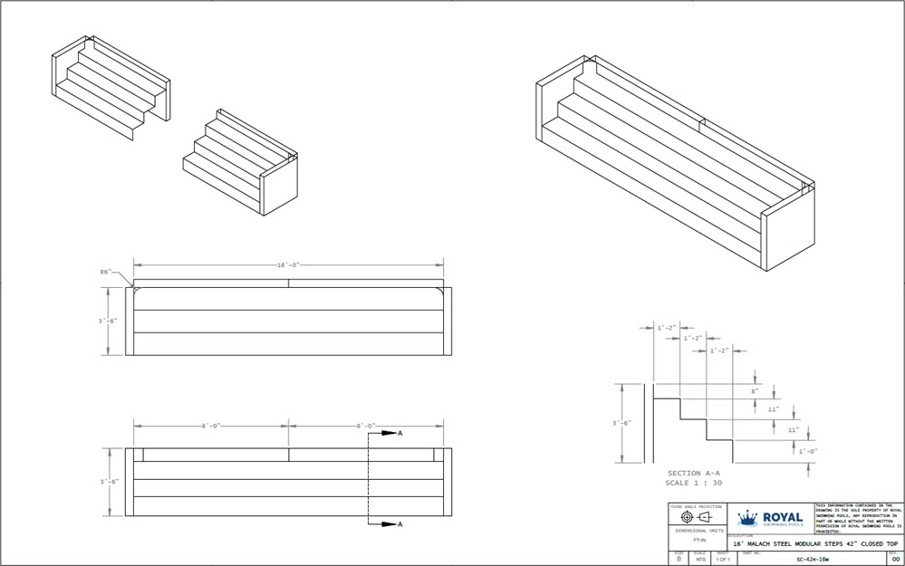 16' Malach Steel Modular Steps 42" Closed Top