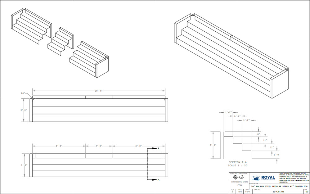 20' Malach Steel Modular Steps 42" Closed Top