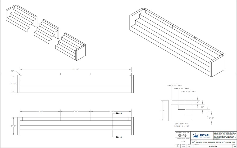 22' Malach Steel Modular Steps 42" Closed Top