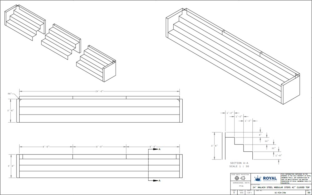 24' Malach Steel Modular Steps 42" Closed Top