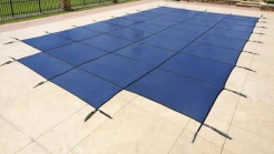 GLI Secur-A-Pool 20' x 40' 6R/2R Blue Rectangle Mesh Safety Cover w/4x8 Center Step